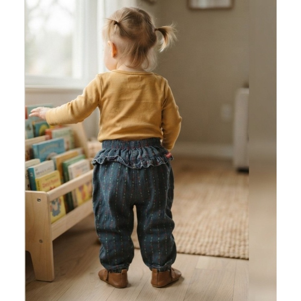 Vintage 90s OshKosh B'gosh Bubble Ruffle Denim Pants 18M USA